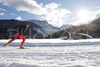 Cross country skiers enjoying sunny winter day on cross country skiing tracks in Ratece and Planica. In spite of cold weather lot of people came to enjoy sun and to ski on cross country skiing tracks prepared between Kranjska Gora, Ratece, Planica and Tamar.
