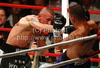 Dejan Zavec of Slovenia and Rafal Jackiewicz of Poland during IBF World Championship boxing match. IBF World Championship boxing match between Zavec and Jackiewicz was held on 4th of September 2010 in Stozice Arena in Ljubljana, Slovenia.
