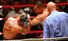 Dejan Zavec of Slovenia and Rafal Jackiewicz of Poland during IBF World Championship boxing match. IBF World Championship boxing match between Zavec and Jackiewicz was held on 4th of September 2010 in Stozice Arena in Ljubljana, Slovenia.
