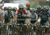 In the middle of peloton in jersey of national champion Thor Hushovd of Norway (Cervelo Test Team) finishing the second stage of the 97th Tour de France from Bruxelles to Spa (Belgium). The stage was 201 km long. The second stage of 97th of Tour de France 2010 from Bruxelles to Spa was held on Monday, 5th of July 2010 in Belgium.

