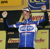 Winner Sylvain Chavanel of France (Quick Step) at the flower ceremony of the second stage of the 97th Tour de France from Bruxelles to Spa (Belgium). The stage was 201 km long. The second stage of 97th of Tour de France 2010 from Bruxelles to Spa was held on Monday, 5th of July 2010 in Belgium.
