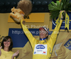 Sylvain Chavanel of France (Quick Step) in yellow jersey as the best rider in overall classification at the flower ceremony of the second stage of the 97th Tour de France from Bruxelles to Spa (Belgium). The stage was 201 km long. The second stage of 97th of Tour de France 2010 from Bruxelles to Spa was held on Monday, 5th of July 2010 in Belgium.
