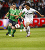 Chris Baird of Northern Ireland (L) and Zlatan Ljubijankic of Slovenia (R) during football match of first round of UEFA European championships qualifications between Slovenia and Northern Ireland. Match between Slovenia and Northern Ireland was played on Friday, 3rd of September 2010 in Ljudski Vrt arena in Maribor, Slovenia.
