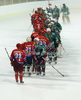 Players of HDD Tilia Olimpija (R) and HK Acroni Jesenice (L) after ice hockey match Summer League Rudi Hiti (Poletna liga Rudi Hiti) 2010 between HDD Tilia Olimpija and HK Acroni Jesenice. Match between HDD Tilia Olimpija and HK Acroni Jesenice was held on Friday, 20th of August 2010 in Ljubljana, Slovenia.
