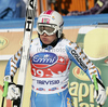 Anja Paerson of Sweden reacts in finish of Women downhill race of Audi FIS alpine skiing World Cup 2010-2011 in Tarvisio, Italy. Women downhill race of Audi FIS alpine skiing World Cup 2010-2011, was held on Saturday, 5th of March 2011, in Tarvisio, Italy.
