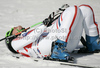 Marion Pellissier of France reacts in finish of Women downhill race of Audi FIS alpine skiing World Cup 2010-2011 in Tarvisio, Italy. Women downhill race of Audi FIS alpine skiing World Cup 2010-2011, was held on Saturday, 5th of March 2011, in Tarvisio, Italy.
